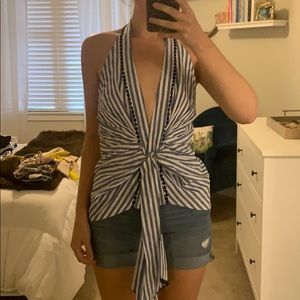 Zara Striped Halter Top with Plunging Neck